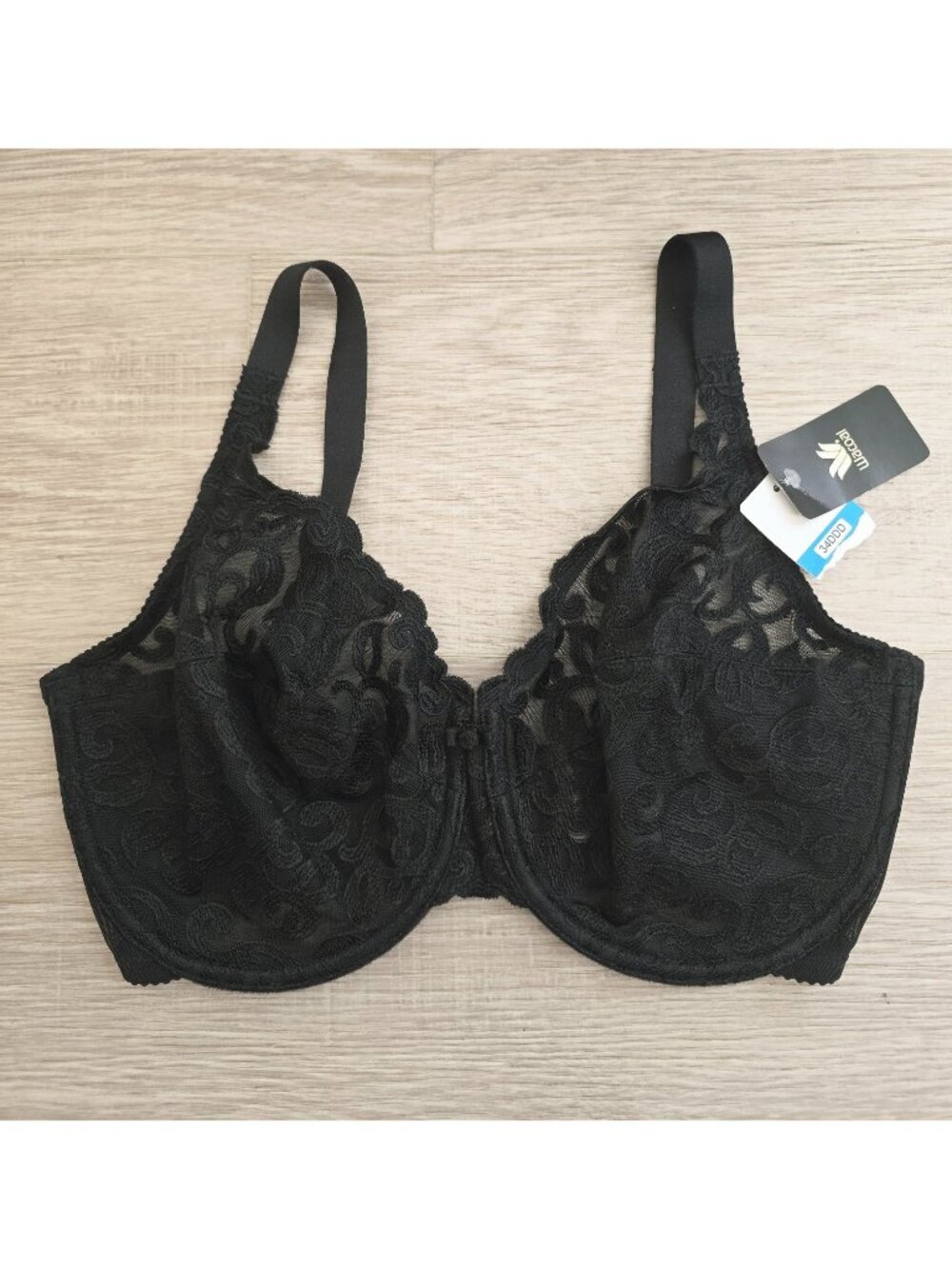 Wqcoal Arabesque 85199 Black Lace Full Coverage Underwire Unlined Bra 34DDD